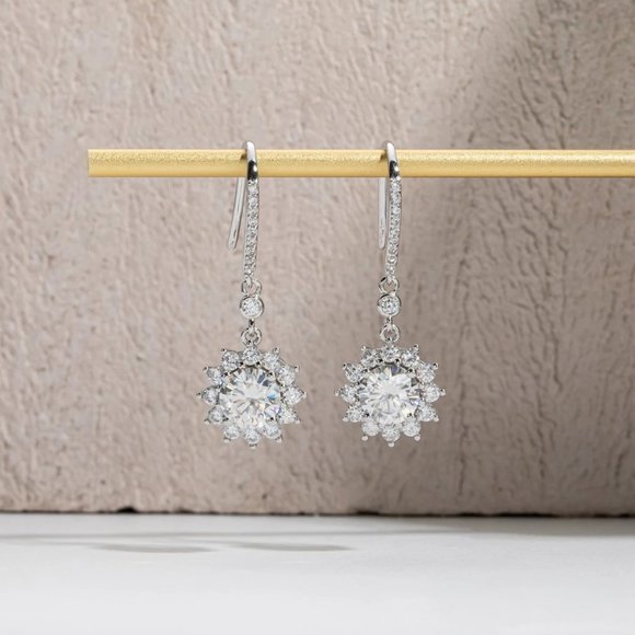 Certified 2ct. t.w. Moissanite Diamond Sunflower Drop Earrings NEW